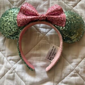 Disney Parks Green and Pink Sequin Ears Headband